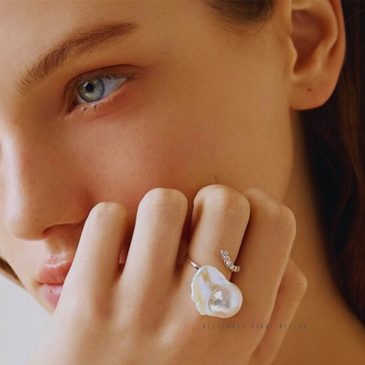Vesper – 14–16mm Natural Baroque Pearl Adjustable Open Ring