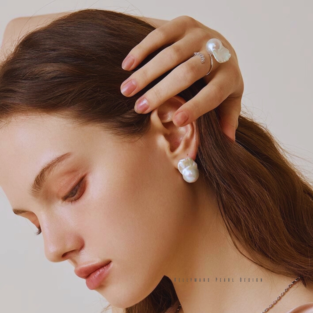 Vesper – 14–16mm Natural Baroque Pearl Adjustable Open Ring
