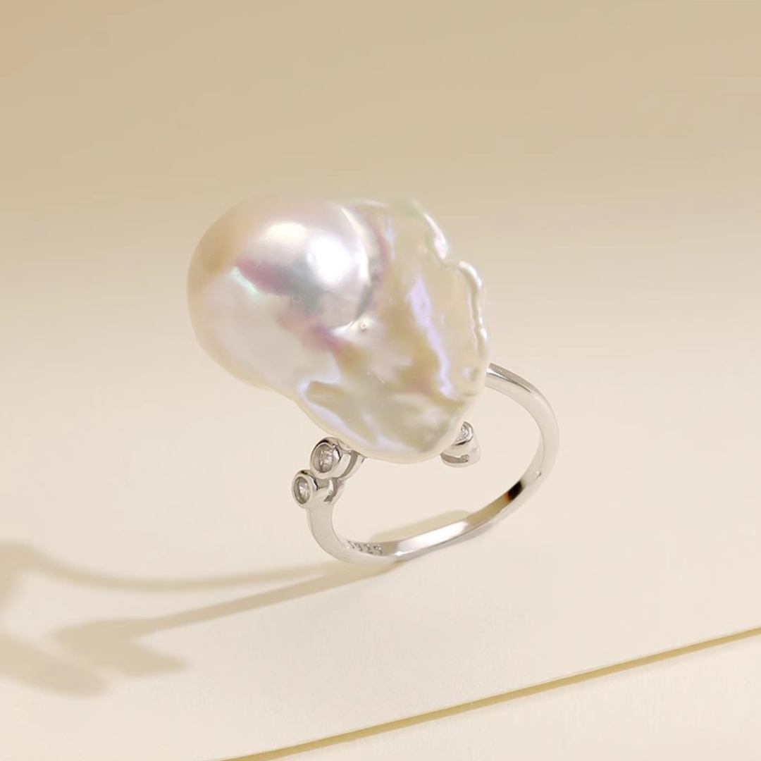 14mm-16mm Natural Baroque Pearl Adjustable Open Ring - AAA Quality