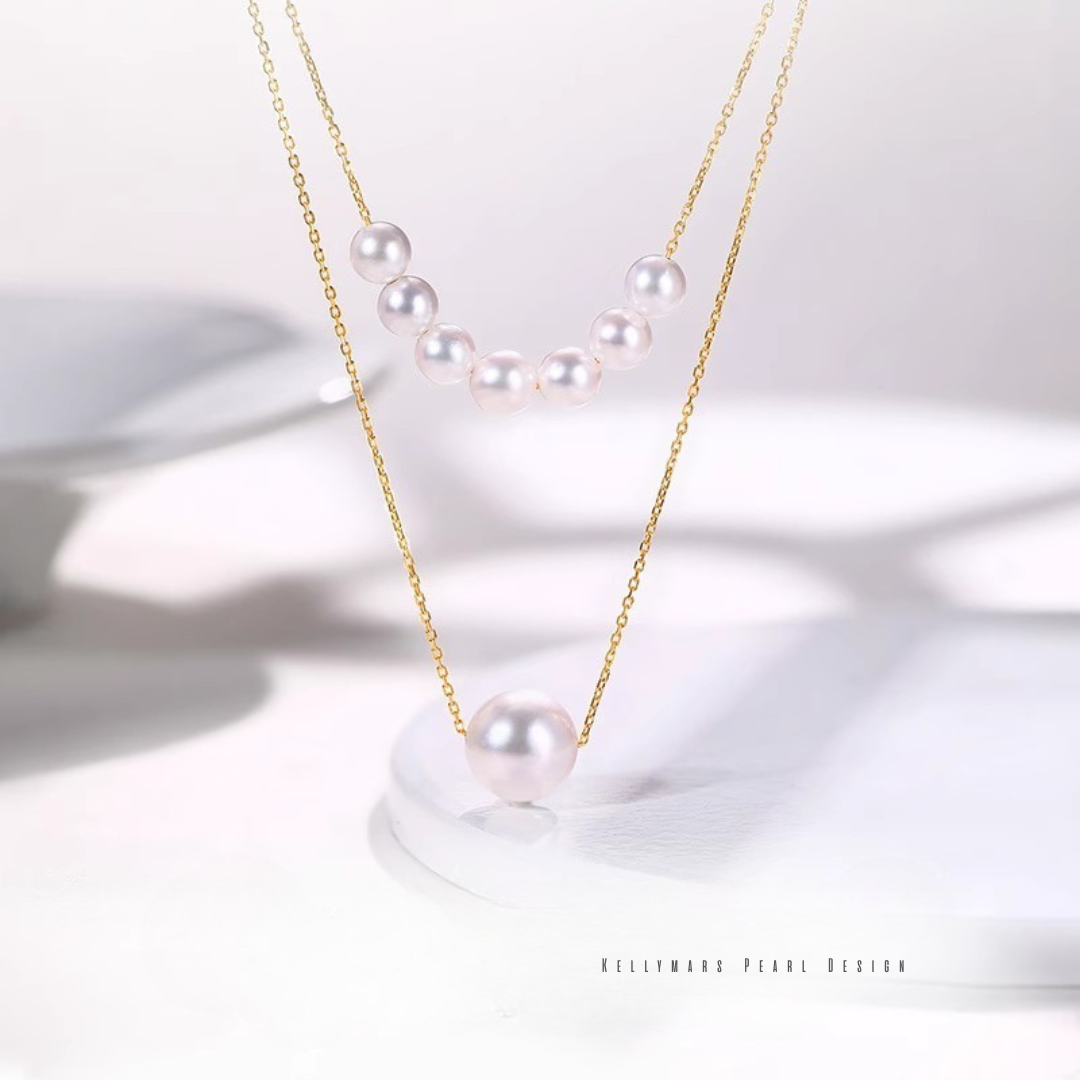 Azumi – 5–8.5mm 18K Solid Gold Japanese Akoya Seawater Designer Pearl Necklace