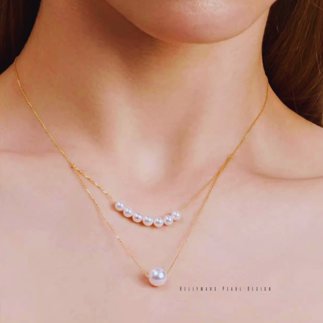 Azumi – 5–8.5mm 18K Solid Gold Japanese Akoya Seawater Designer Pearl Necklace