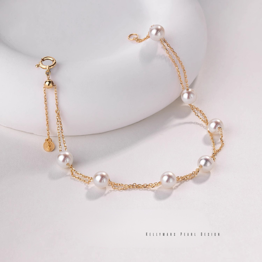 Alina – 5–7.5mm 18K Solid Gold Japanese Akoya Pearl Double Tincup Bracelet