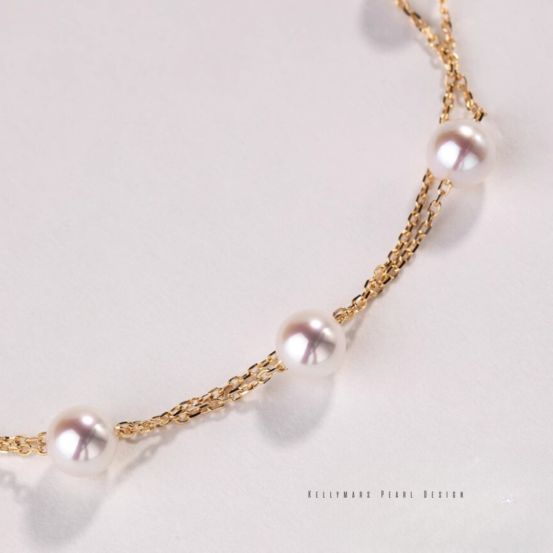 Alina – 5–7.5mm 18K Solid Gold Japanese Akoya Pearl Double Tincup Bracelet