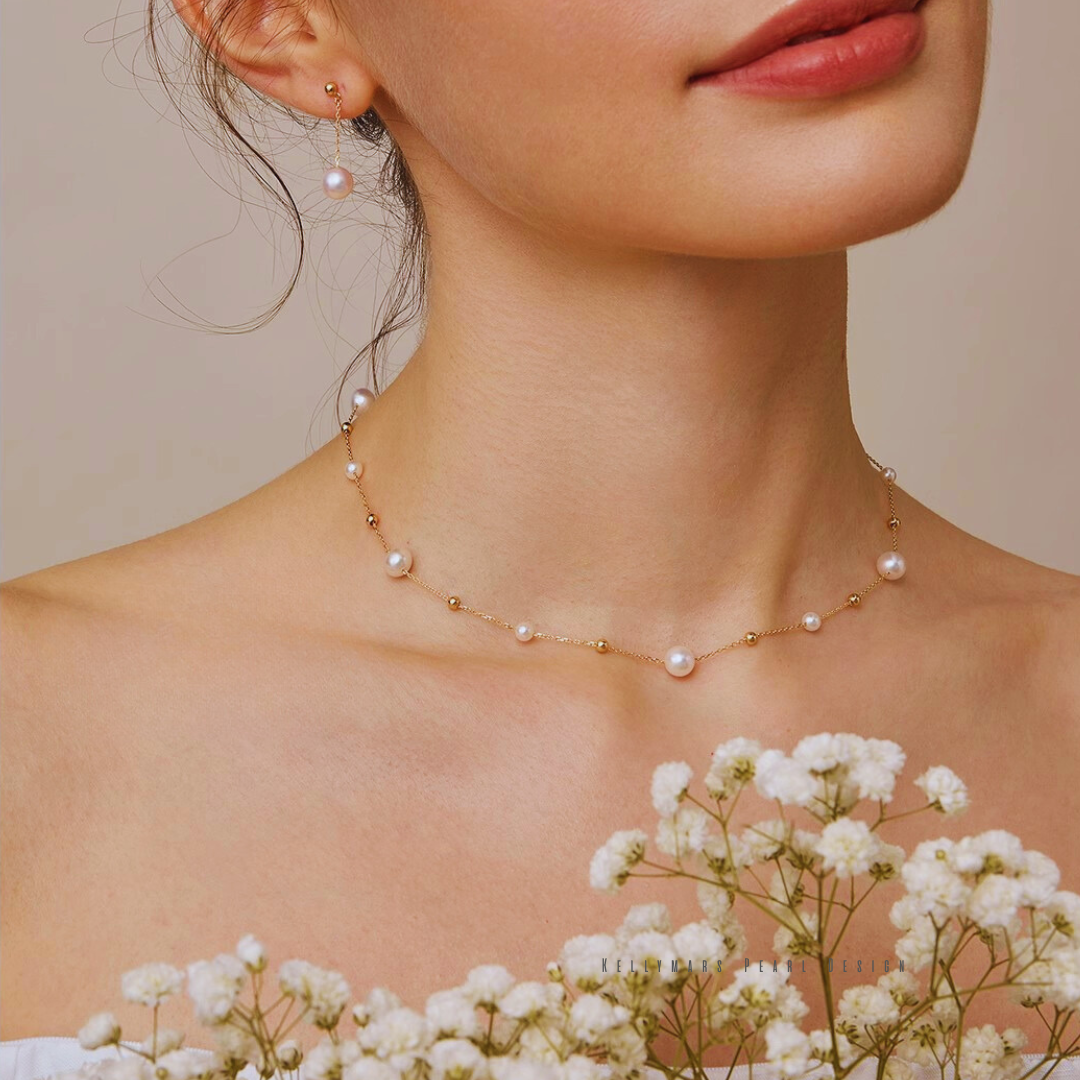 Hope – 4–6.5mm Japanese Akoya Pearl Necklace in 18K Solid Gold