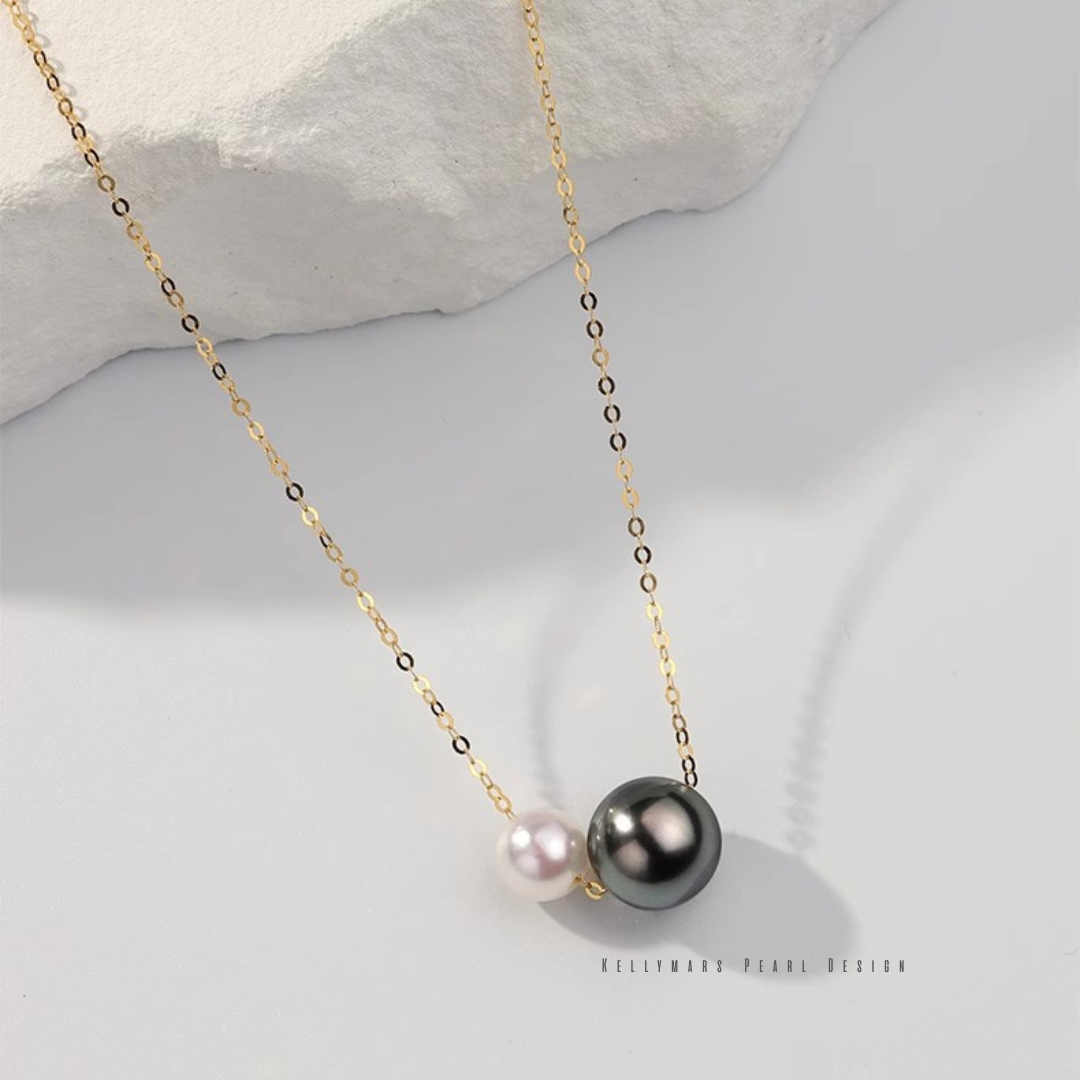 Solene – 5–9.5mm Tahitian & Akoya Pearl Statement Necklace in 18K Gold