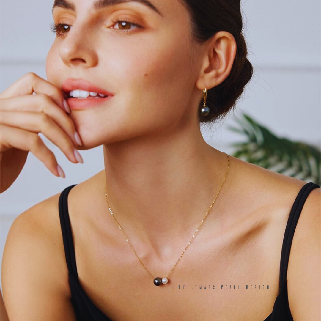 Solene – 5–9.5mm Tahitian & Akoya Pearl Statement Necklace in 18K Gold