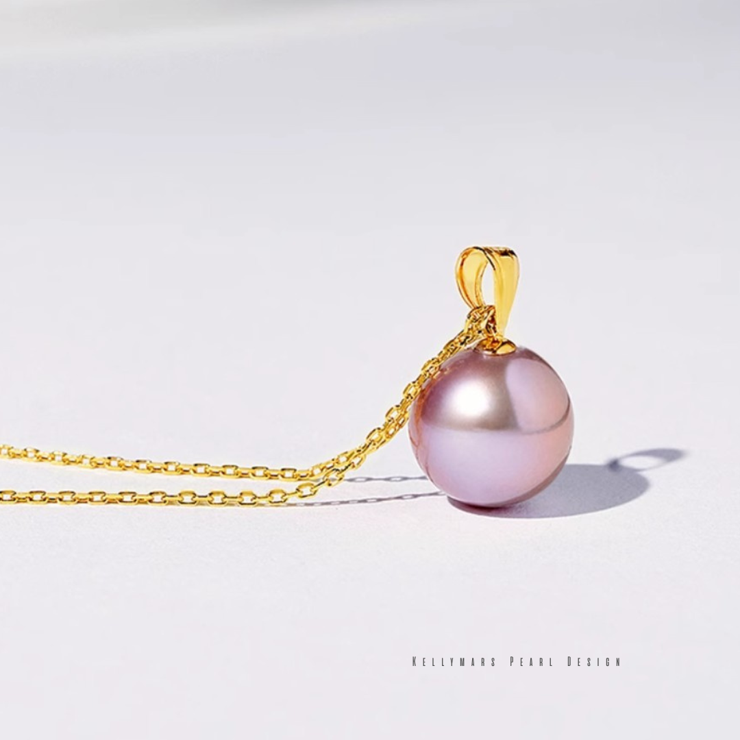 Amethyst – 9–9.5mm Purple Edison Pearl Pendant Necklace in 18K Solid Gold