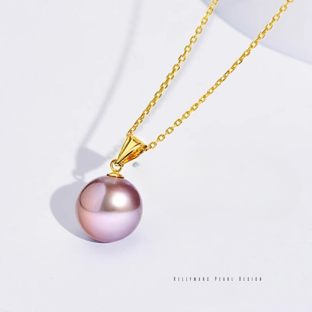 Amethyst – 9–9.5mm Purple Edison Pearl Pendant Necklace in 18K Solid Gold