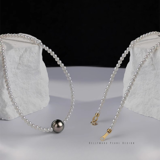 Elara – 5–9.5mm Tahitian & Mini Aurora Pearl Choker Necklace in 18K Solid Gold