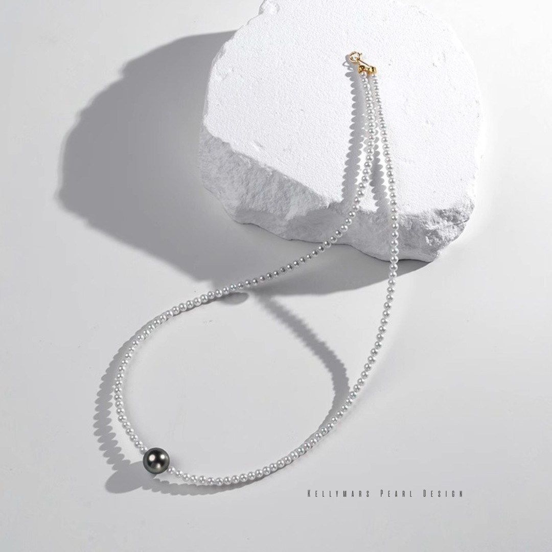 Elara – 5–9.5mm Tahitian & Mini Aurora Pearl Choker Necklace in 18K Solid Gold
