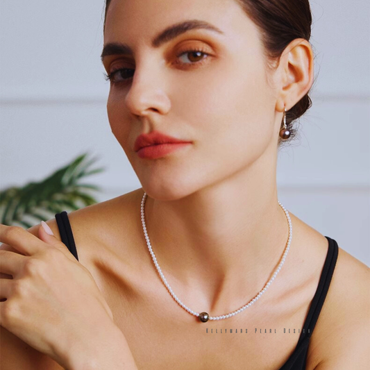 Elara – 5–9.5mm Tahitian & Mini Aurora Pearl Choker Necklace in 18K Solid Gold