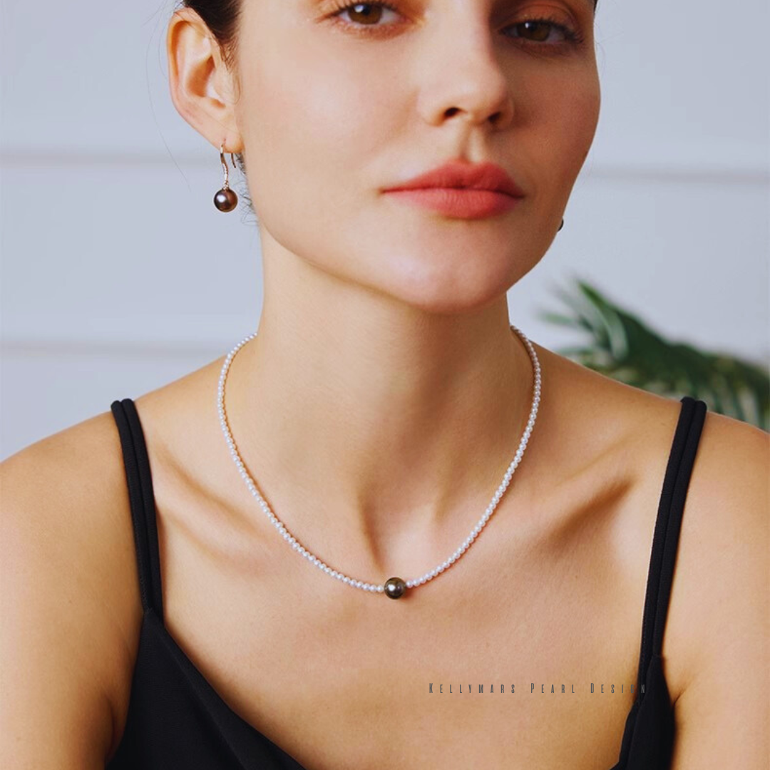 Elara – 5–9.5mm Tahitian & Mini Aurora Pearl Choker Necklace in 18K Solid Gold