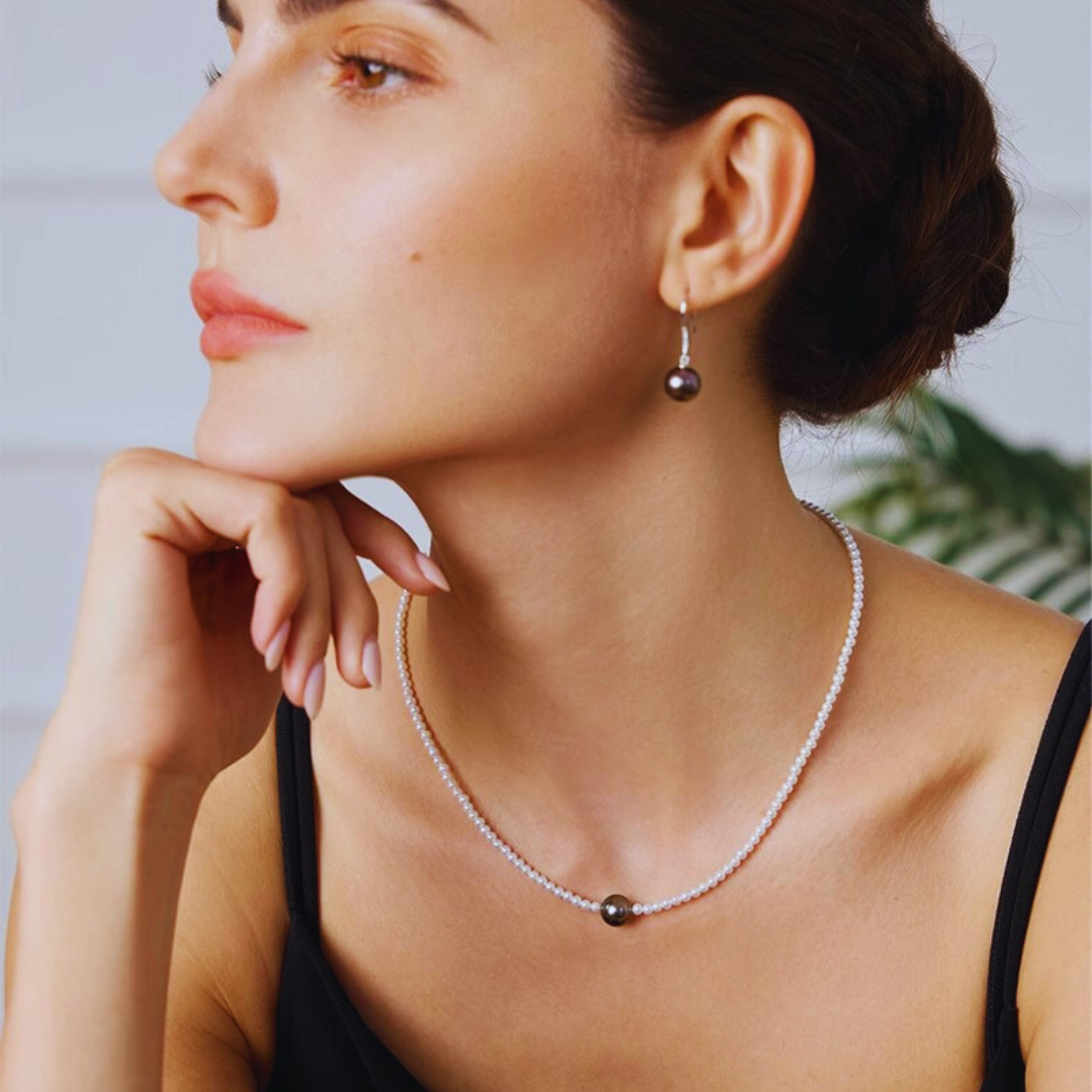 Elara – 5–9.5mm Tahitian & Mini Aurora Pearl Choker Necklace in 18K Solid Gold