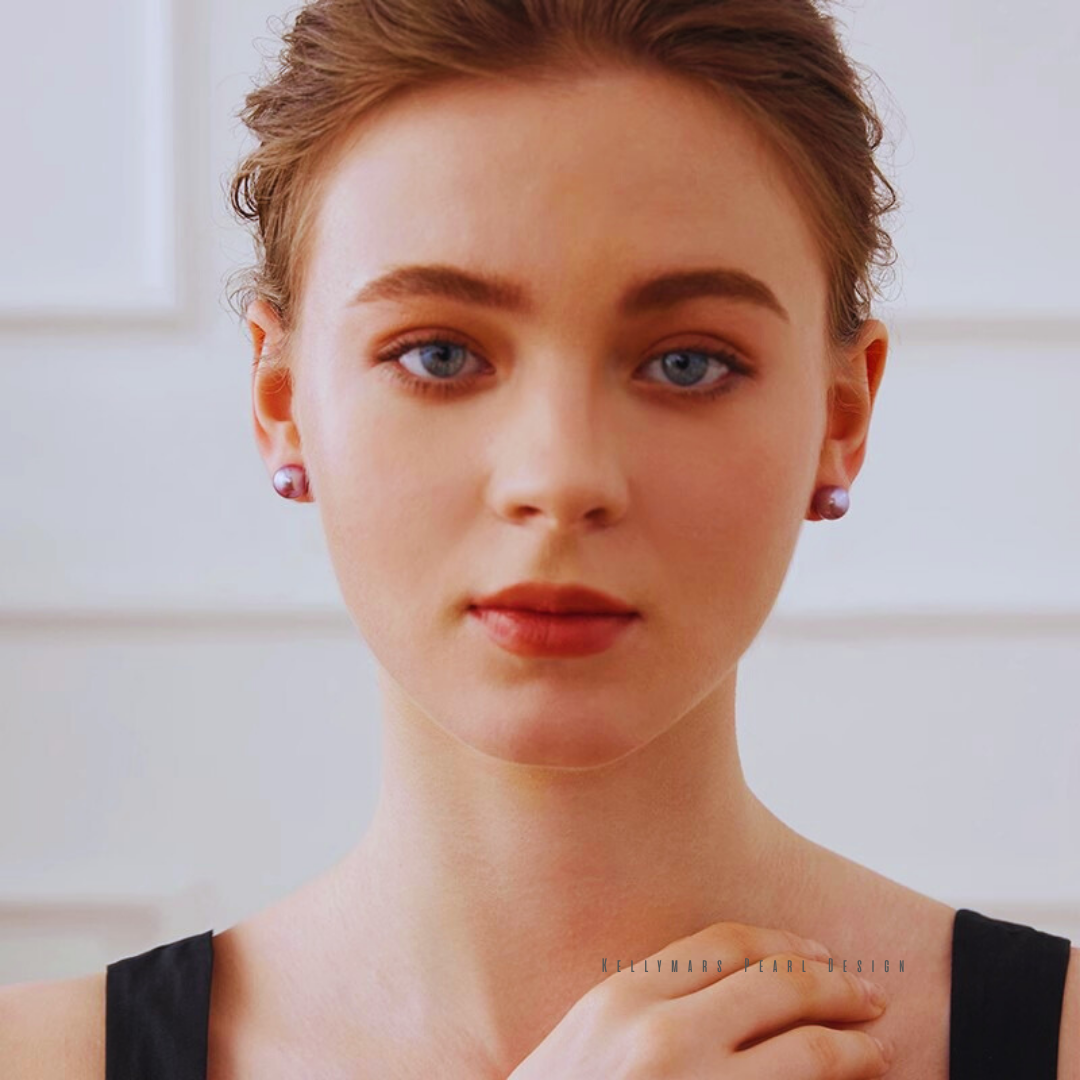 Real purple Edison pearl stud earrings in 18K solid gold, unique pearl jewelry gifts for her with modern elegance.