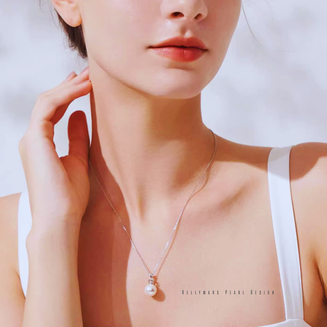 Alara – 9–9.5mm 18K Solid White Gold Natural White Edison Freshwater Pearl Pendant