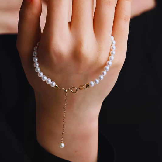 5mm-7.5mm 18K Solid Gold Natural Freshwater Minimalist Pearl Bracelet - AAA Quality
