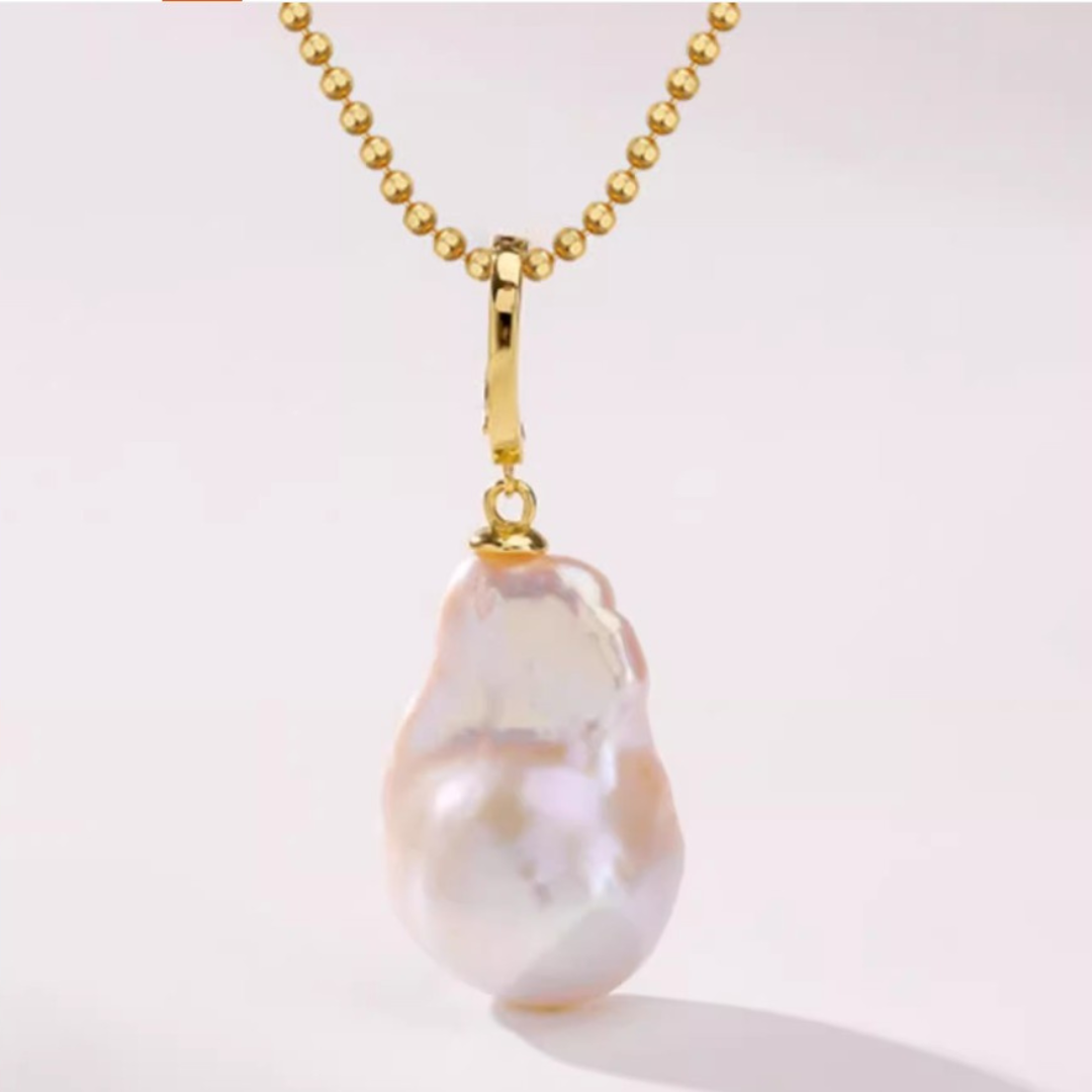 18mm-20mm 18K Gold Big Baroque Pendant Necklace - AAA Quality