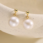 9mm-9.5mm 18K Solid Gold Natural White Edison Freshwater Pearl Sherry Earrings - AAA Quality