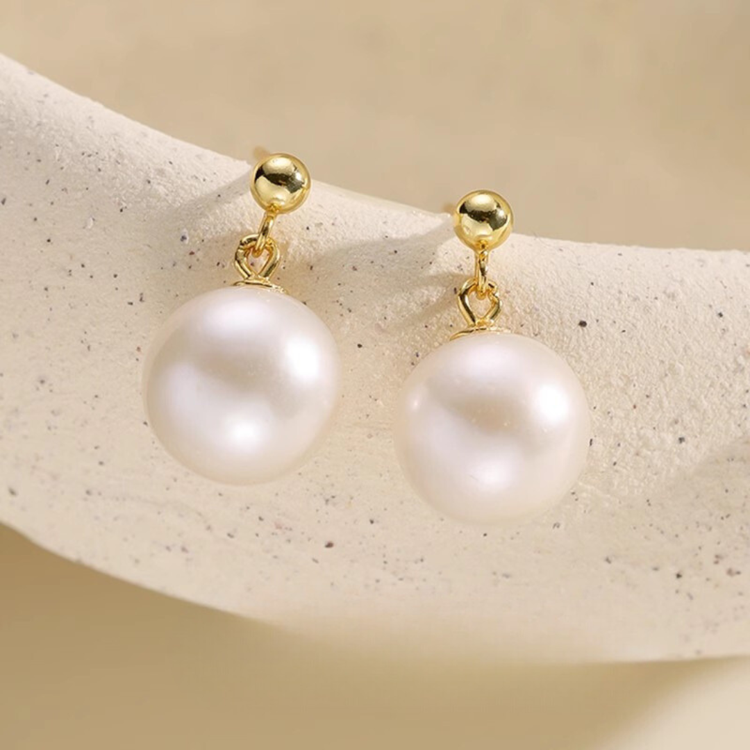 18K Gold Japanese Akoya Pearl Sherry Earrings - AAA Quality