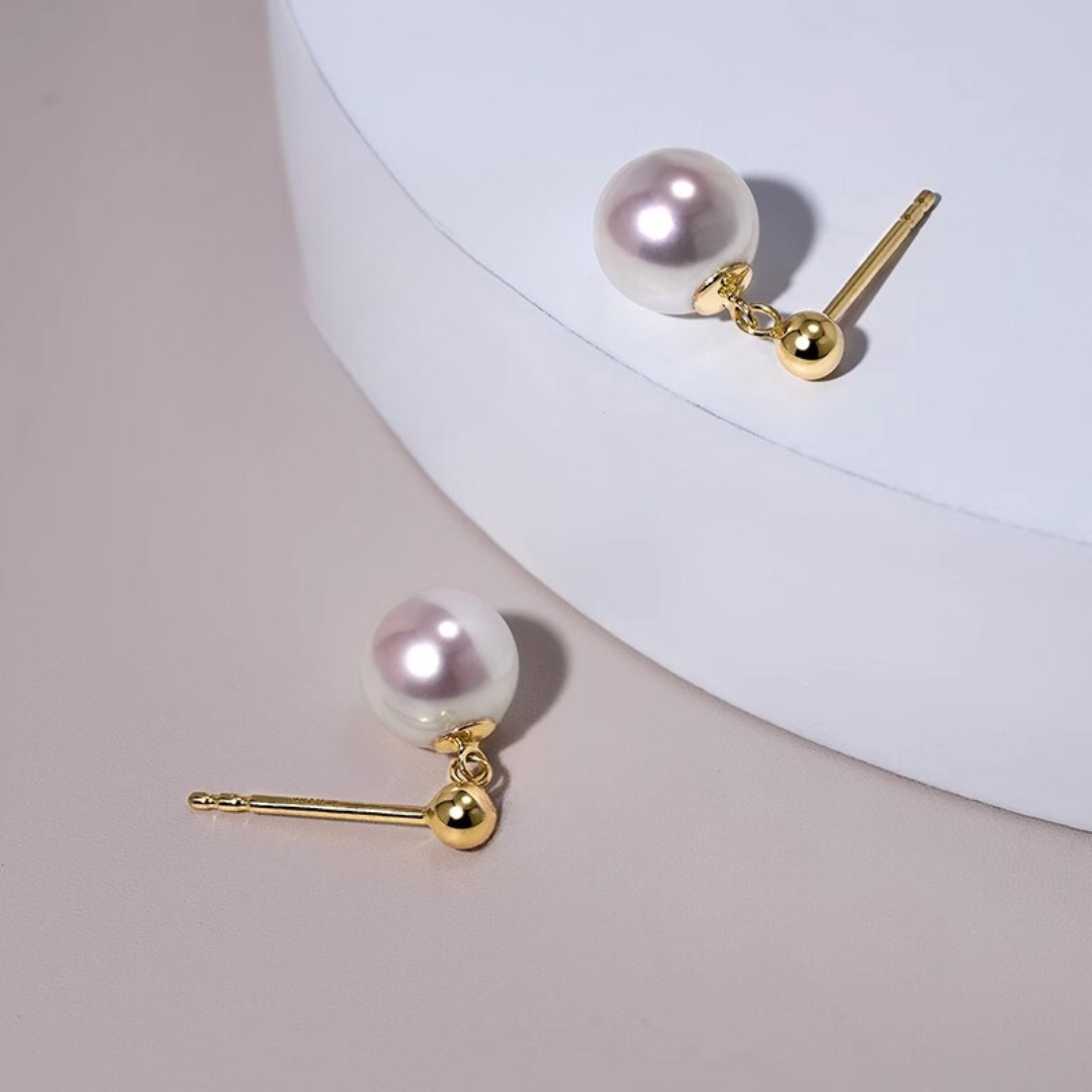 18K Gold Japanese Akoya Pearl Sherry Earrings - AAA Quality