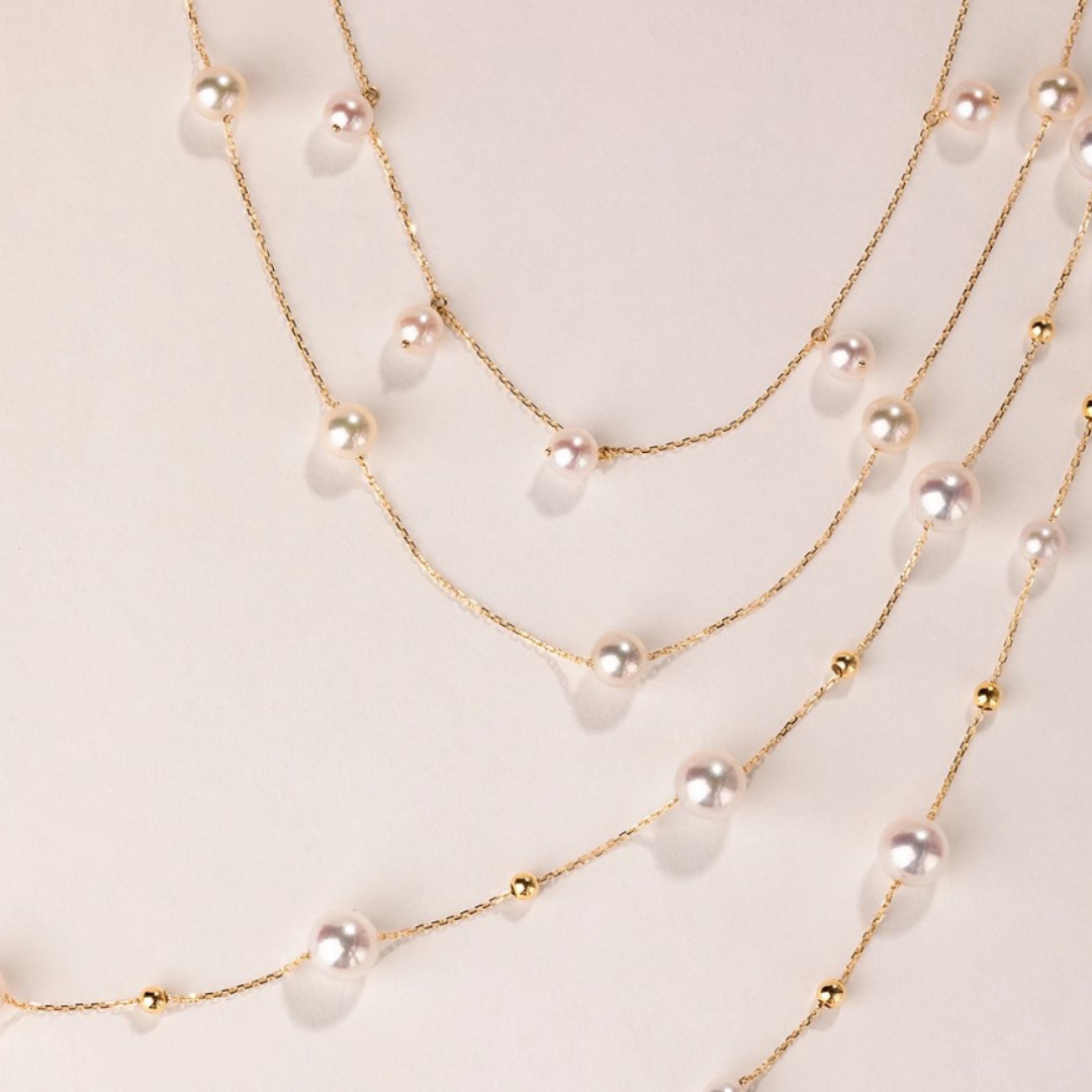 18K Gold Japanese Akoya Pearl Tincup Necklace - AAA Quality