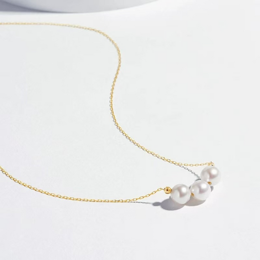 18K Gold Japanese Akoya Pearl Pendant Necklace - AAA Quality