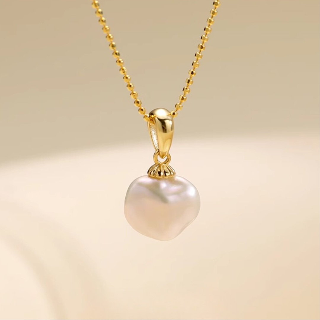 18K Gold Mini Baroque Pearl Pendant Necklace - AAA Quality