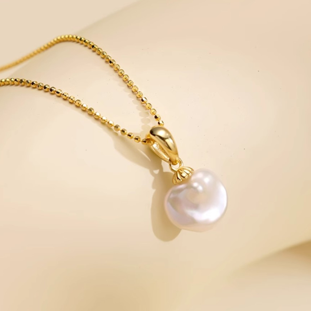 18K Gold Mini Baroque Pearl Pendant Necklace - AAA Quality