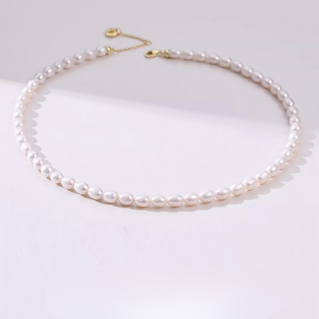 5mm-5.5mm 18K Gold Minimalist Rice Pearl Necklace Choker - AAA Quality