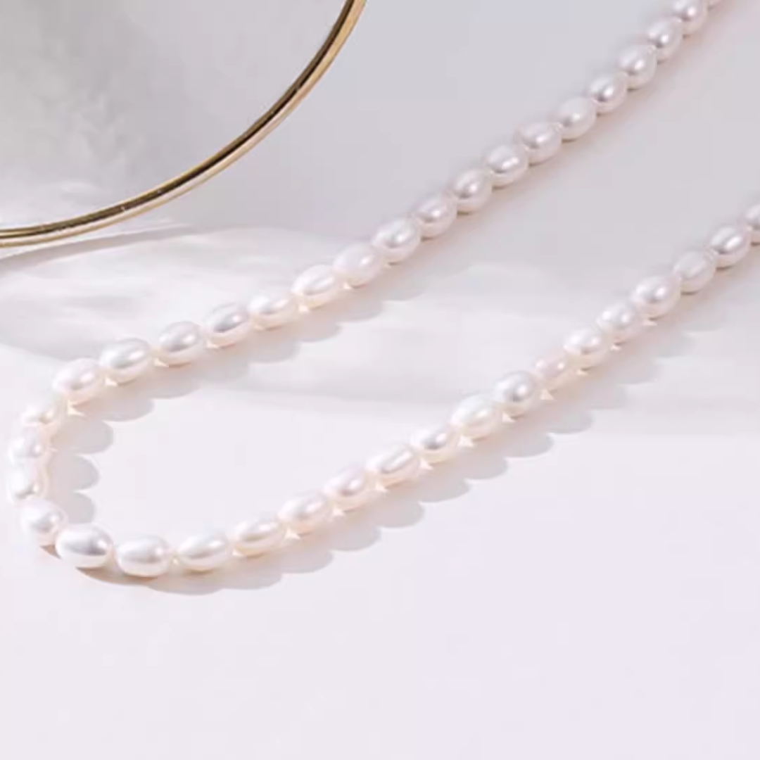 5mm-5.5mm 18K Gold Minimalist Rice Pearl Necklace Choker - AAA Quality