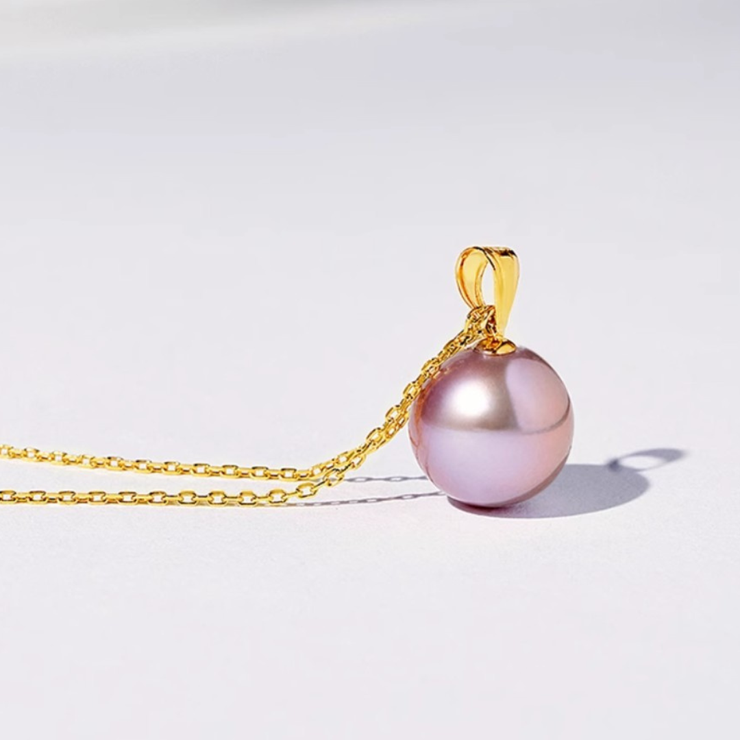 18K Gold Purple Edison Pearl Pendant Necklace - AAA Quality