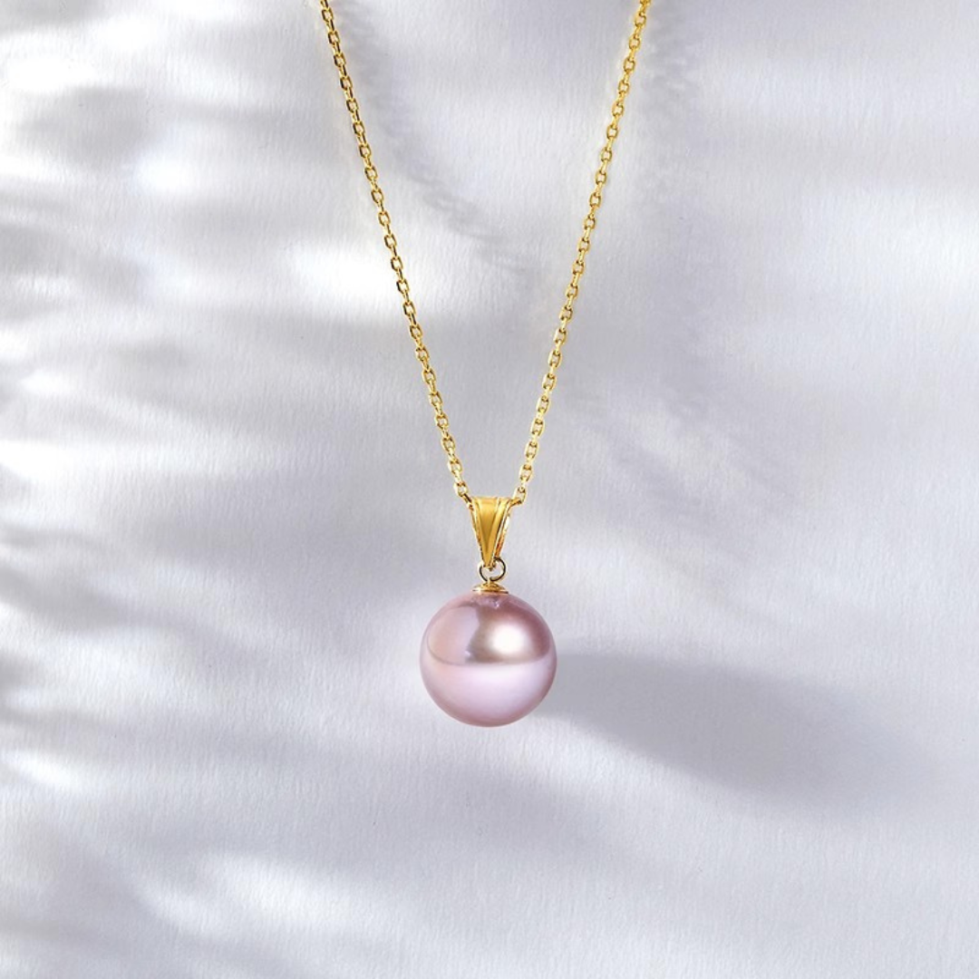 18K Gold Purple Edison Pearl Pendant Necklace - AAA Quality