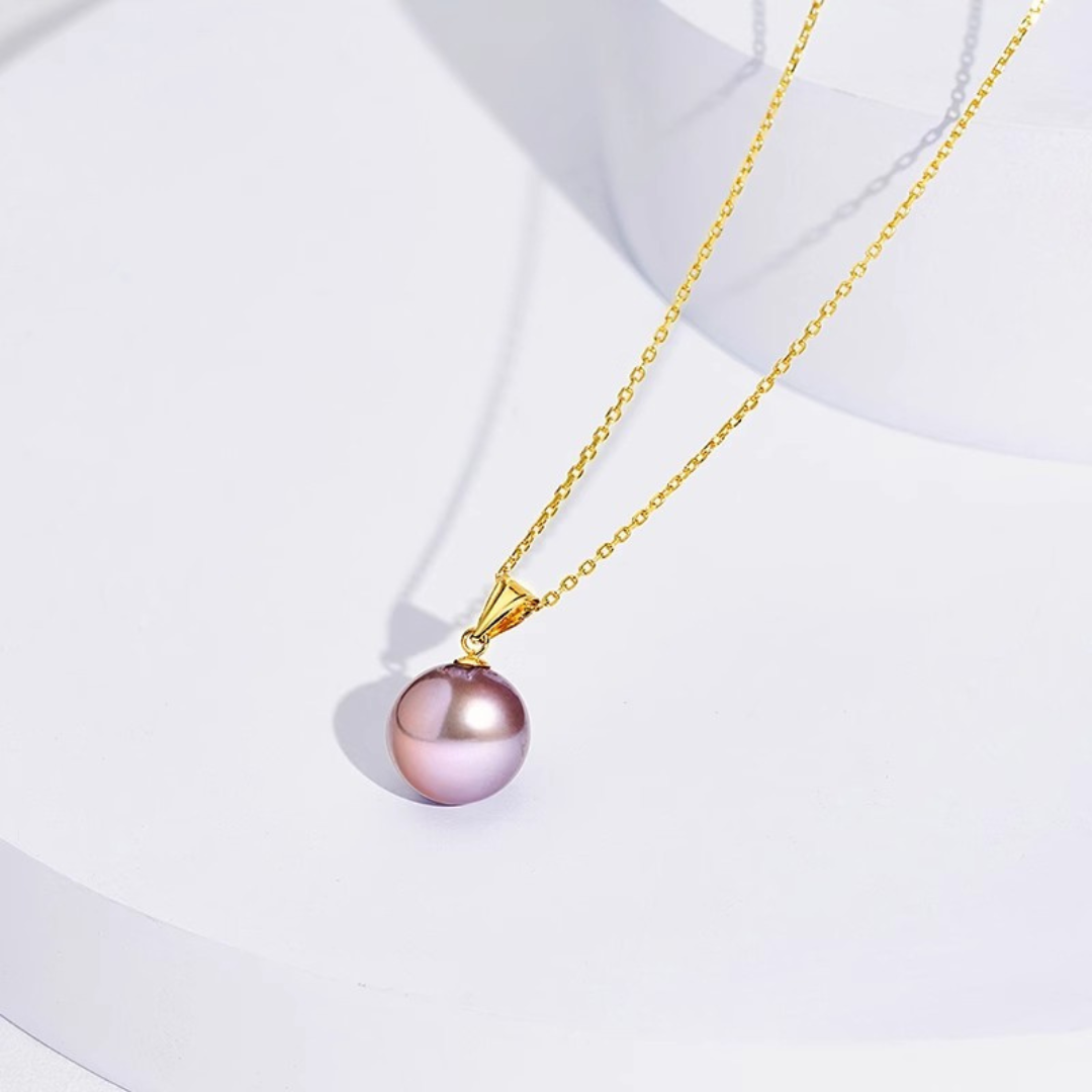 18K Gold Purple Edison Pearl Pendant Necklace - AAA Quality