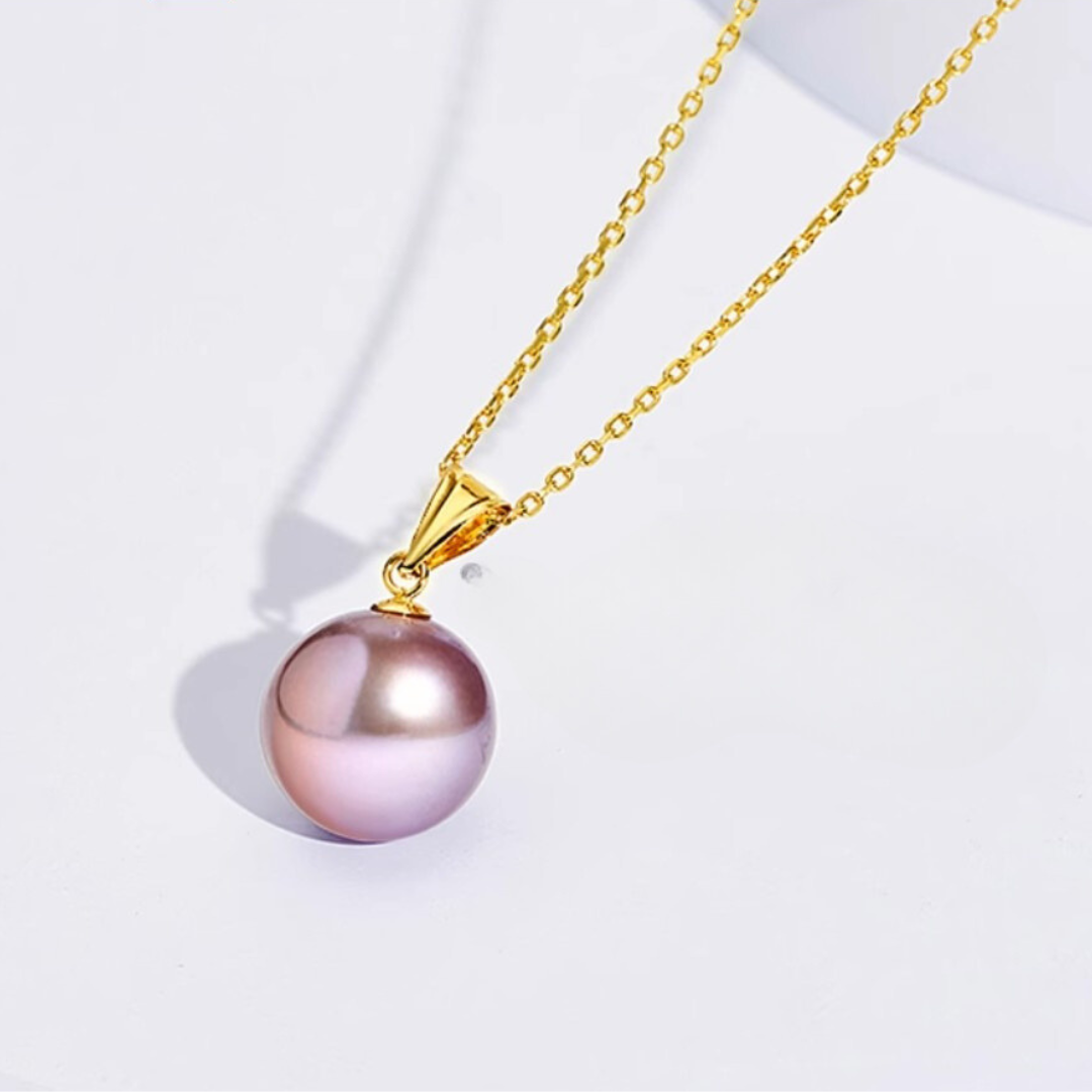 18K Gold Purple Edison Pearl Pendant Necklace - AAA Quality