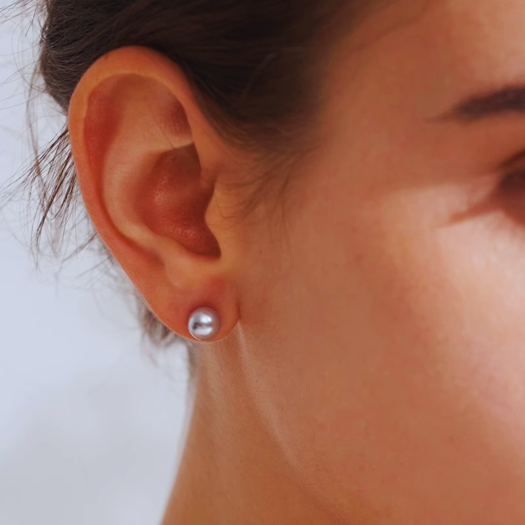 5mm-7.5mm 18K Solid Gold Japanese Tama Akoya Seawater Pearl Stud Earrings - AAA Quality