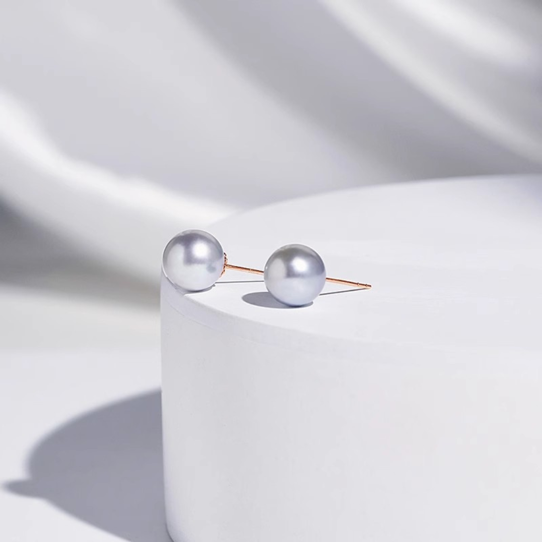 5mm-7.5mm 18K Solid Gold Japanese Tama Akoya Seawater Pearl Stud Earrings - AAA Quality
