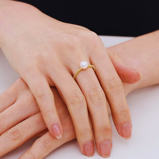 7mm-7.5mm 18K Gold Plated Natural Freshwater Pearl Ring - AAA Quality