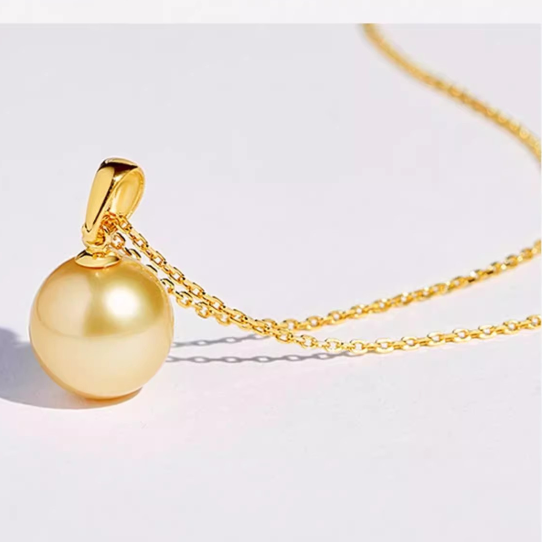 10mm-10.5mm 18K Gold South Sea Golden Pearl Solitaire Pendant Necklace - AAA Quality