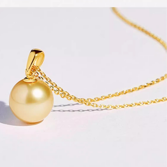 10mm-10.5mm 18K Gold South Sea Golden Pearl Solitaire Pendant Necklace - AAAA Quality（With GIA Certificate)