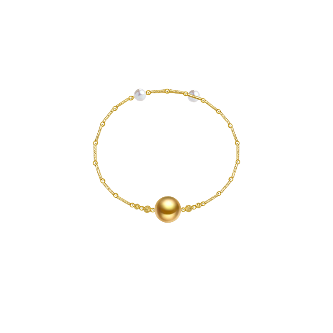 18K Gold South Sea & Akoya Pearl Open Adjustable Bracelet - AAA Quality