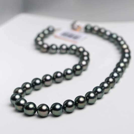 9mm-9.5mm 18K Solid Gold Black Tahitian Pearl Necklace - AAAA Quality（With GIA Certificate）
