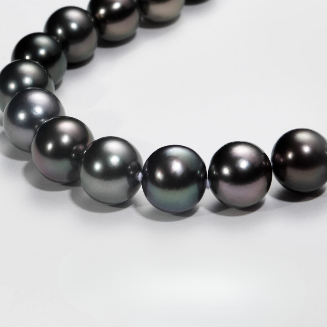 9mm-9.5mm 18K Solid Gold Black Tahitian Pearl Necklace - AAA Quality