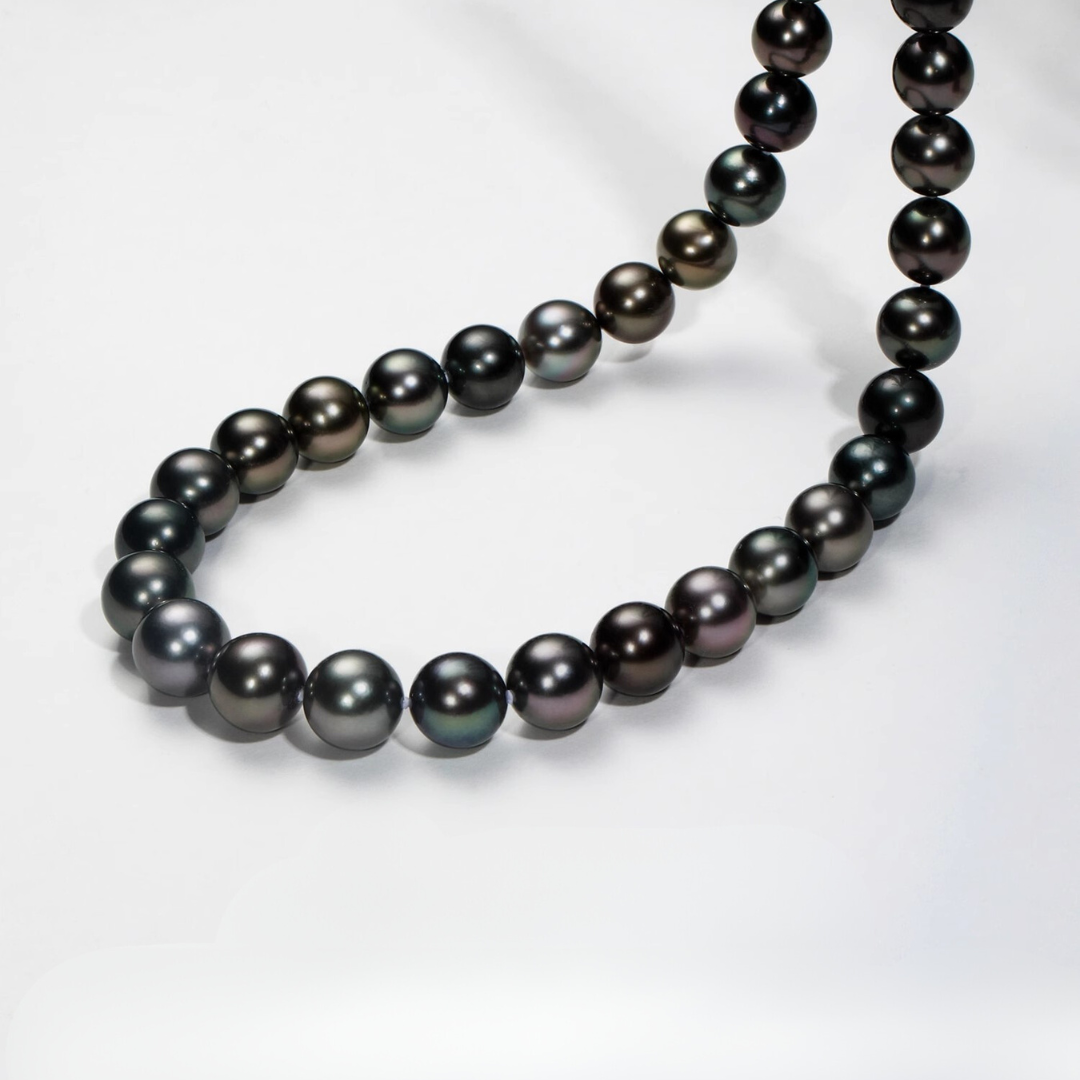9mm-9.5mm 18K Solid Gold Black Tahitian Pearl Necklace - AAA Quality