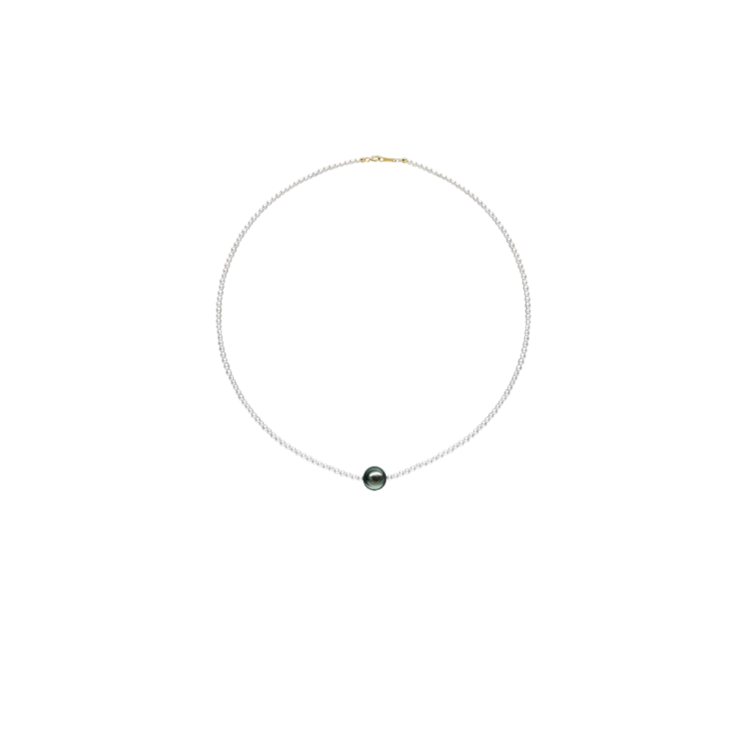 18K Gold Tahitian & Mini Aurora Pearl Choker Necklace - AAA Quality