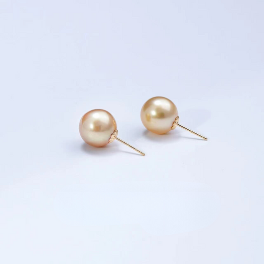 18K Solid Gold South Sea Saltwater Pearl Stud Earrings AAAA Quality 9mm-9.5mm