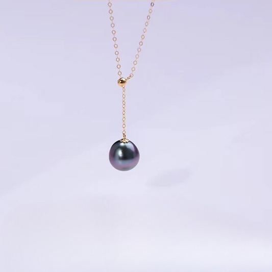 18K Solid Gold Tahitian Seawater Pearl Pendant Necklace AAAA Quaity