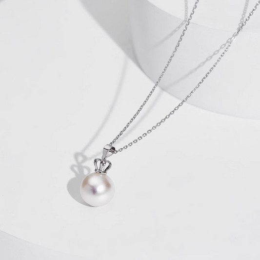 9mm-9.5mm 18K Solid White Gold Natural White Edison Freshwater Pearl Pendant Necklace - AAA Quality
