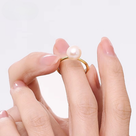 18K Gold Modern Tarnish-Resistant Janpanese Akoya Pearl Ring- AAA Quality