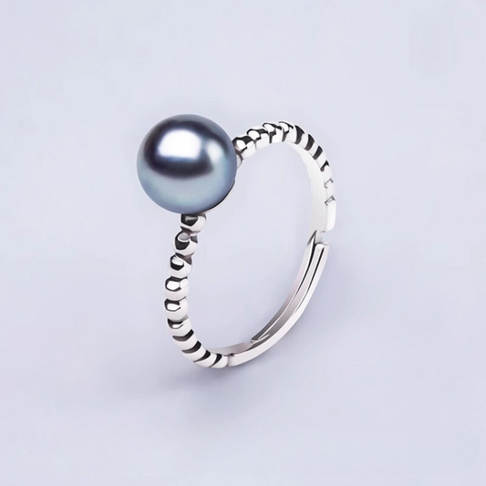 Silver-blue Mauve Akoya Pearl Ring Open Band - AAA Quality