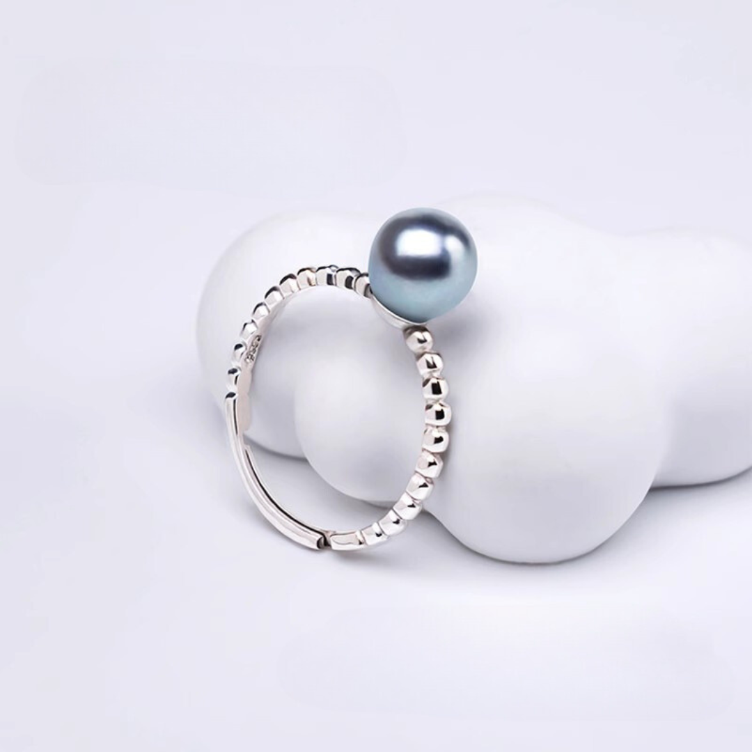 Silver-blue Mauve Akoya Pearl Ring for Women S925 Silver Open Band